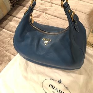 Gently Used Prada Vitello Daino Blue Leather Hobo